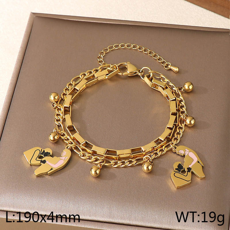 New Mother's Day Versatile Double-layer Love Pendant Stacked with Stainless Steel Versatile Bracelet Spot Mother's Day Style