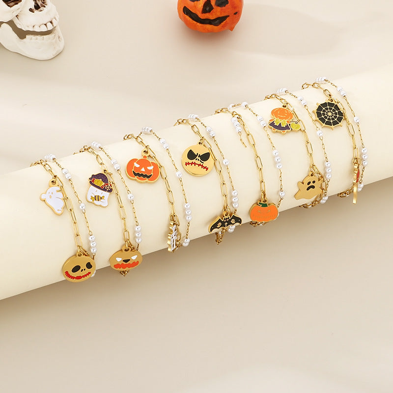 European and American cross-border Halloween new stainless steel 18K gold pumpkin head ghost skull shape bracelet jewelry