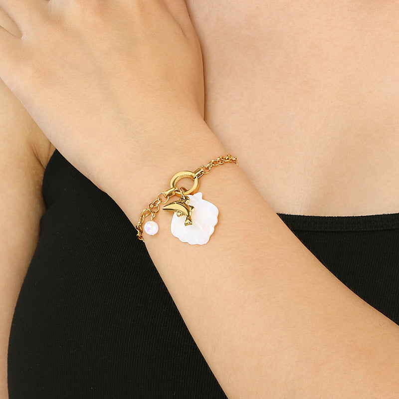 Beach Wind Ocean Series Starfish Dolphin Sea Fish Sea Turtle Element Shell Pendant Seaside Holiday Stainless Steel Bracelet