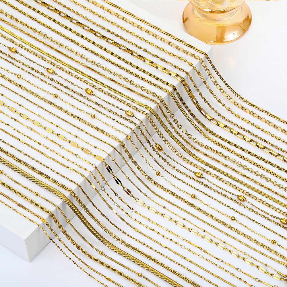 Cross-border stainless steel necklace, 18K real gold-plated snake bone chain fashion collarbone chain plain chain versatile women's titanium steel necklace