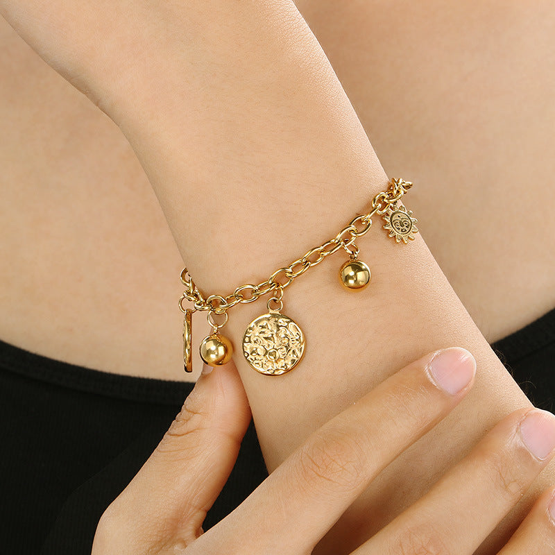 Cross-border stainless steel jewelry European and American new 18K gold titanium steel retro exquisite INS wind sun geometry metal bracelet