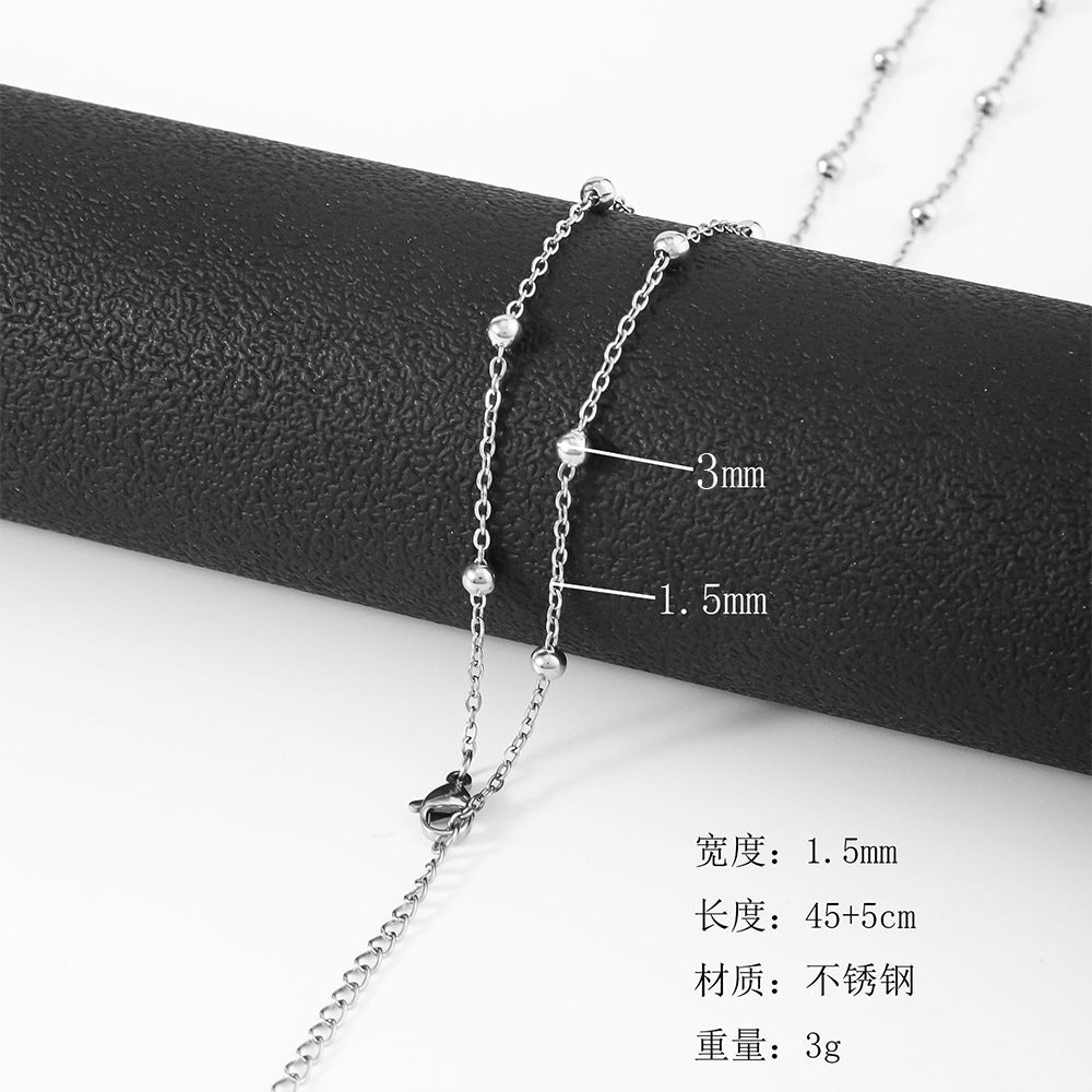 Cross-border hot-selling stainless steel cross bead necklace women's 18K vacuum electroplated gold, simple clavicle titanium steel necklace