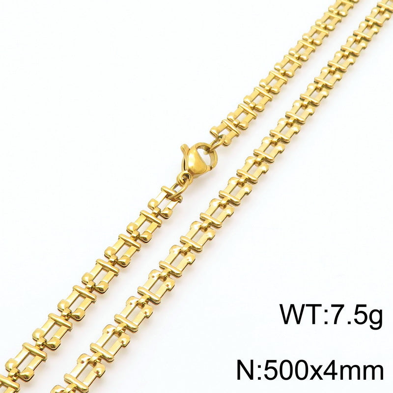 Cross-border fashion simple titanium steel strap chain bracelet necklace electroplated 18k gold hollow square set jewelry