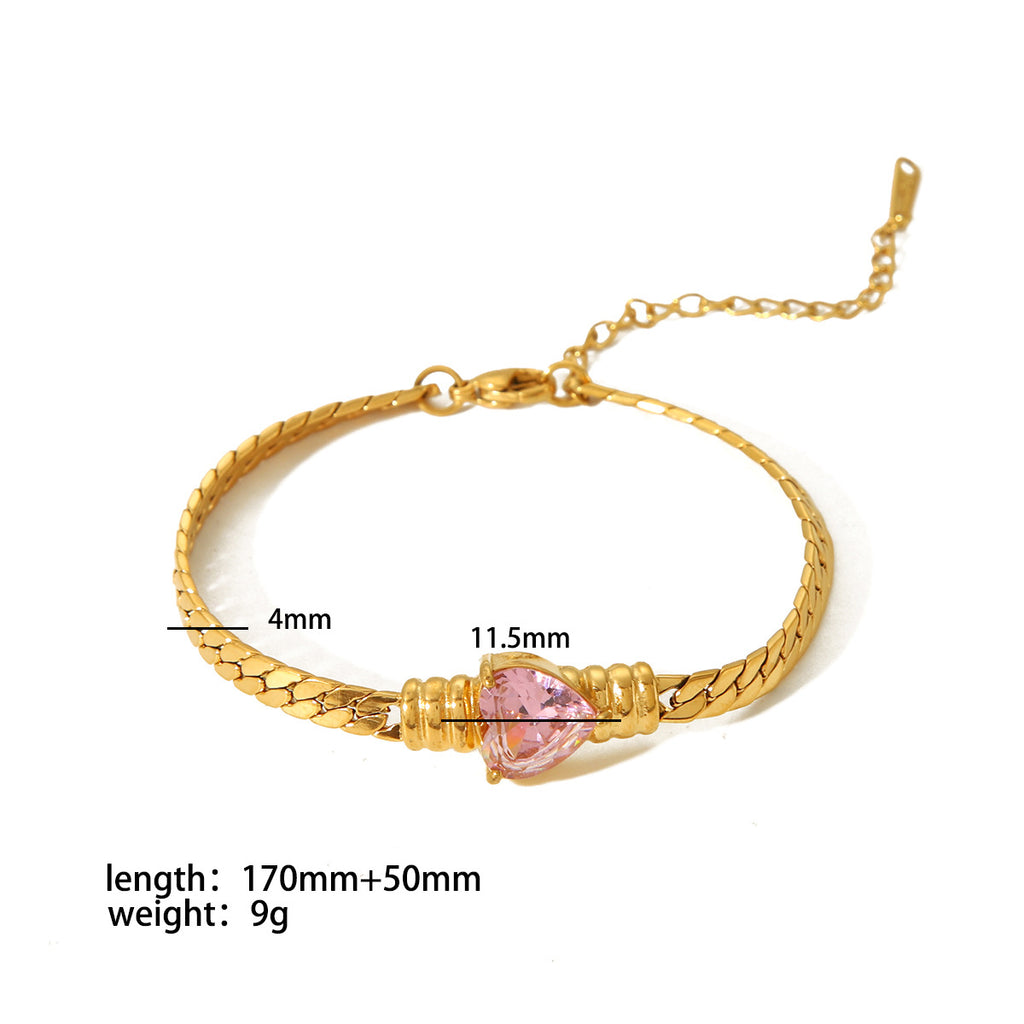 European and American ins love color zircon necklace 18K gold stainless steel simple light luxury bracelet high-end sense jewelry set