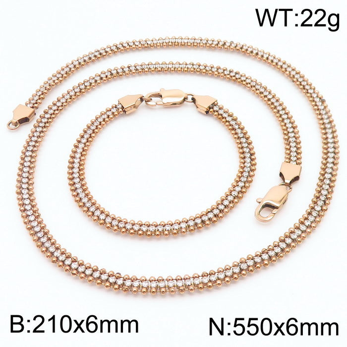 Gold Double-Row Crystal Necklace & Bracelet Set