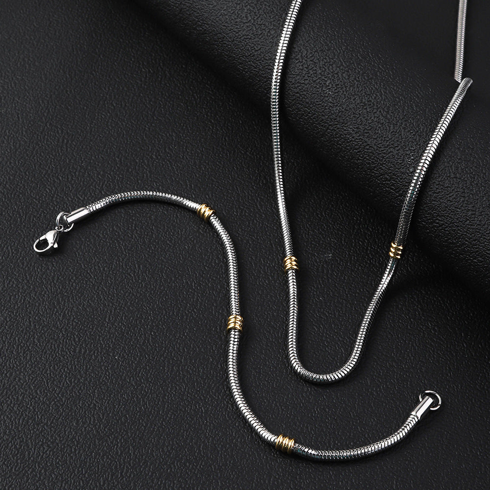 European and American cross-border stainless steel round snake chain string gold bead bracelet, spot supply versatile simple snake bone titanium steel necklace