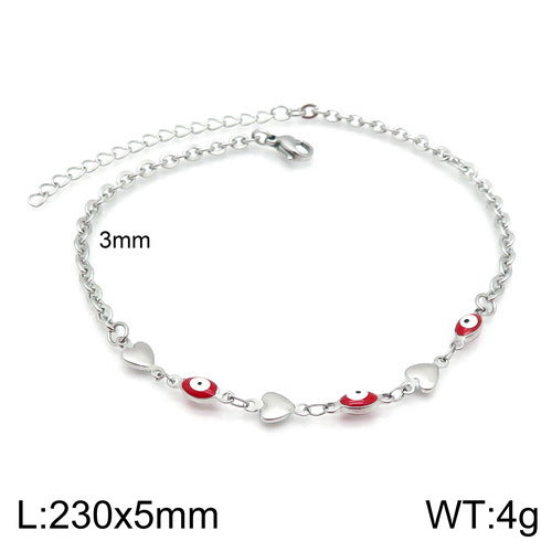 European and American fashion bohemian color resin devil's eye stainless steel anklet women's 18K titanium steel oval bracelet
