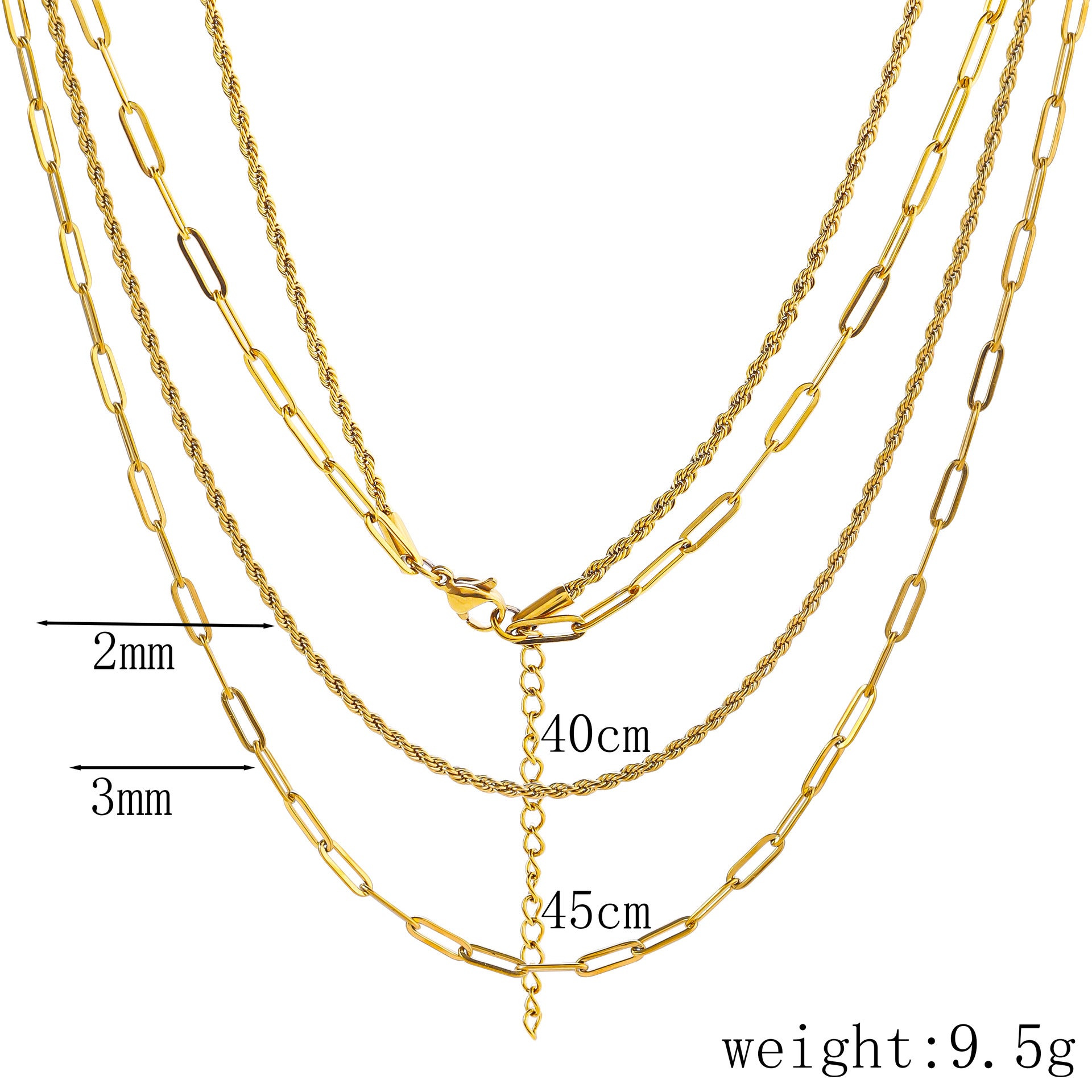 Cross-border hot-selling stainless steel double-layer necklace twist chain long cross chain titanium steel necklace vacuum-plated 18K collarbone chain