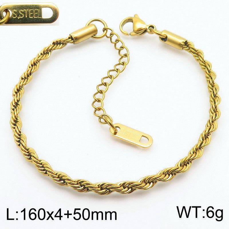 Electroplated 18K Gold Classic Twist Chain Stainless Steel 2/3/4/5mm Twist Rope Twist Chain Bracelet Spot Jewelry