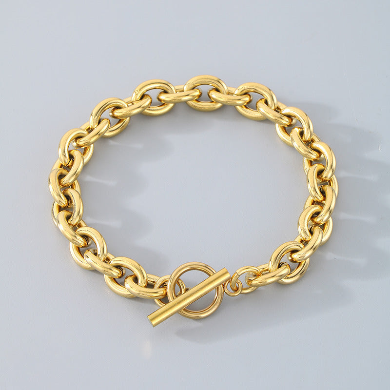 European and American fashion ins cold wind stainless steel OT buckle bracelet men and women trend couple simple O-chain necklace accessories