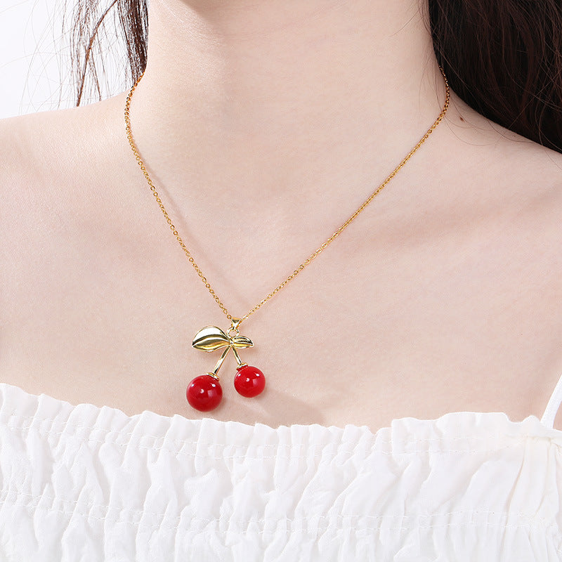 Cute Red Enamel Fruit Charm Necklace