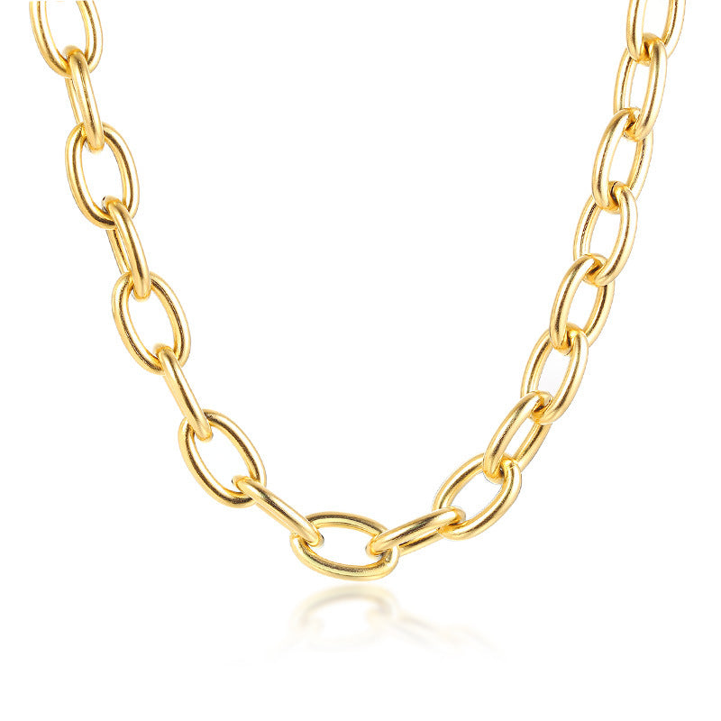 Cross-border stainless steel, fashionable jewelry, vacuum plated 18k color, large chain summer women's bracelet necklace metal wind