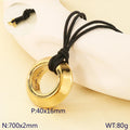 Cross-border retro hollow stainless steel ring pendant leather rope neck chain adjustable length necklace unisex necklace