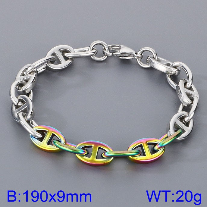 Simple ins stainless steel Japanese pig nose chain bracelet creative cool wind 9mm mixed color pig nose titanium steel bracelet