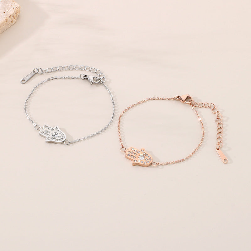 Korean version of fashion hexagram bracelet women's titanium steel palm point diamond lucky bracelet versatile small fresh bracelet women