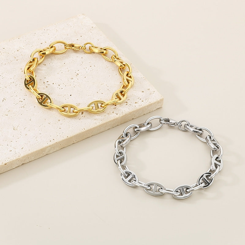 Simple ins stainless steel Japanese pig nose chain bracelet creative cool wind 9mm mixed color pig nose titanium steel bracelet