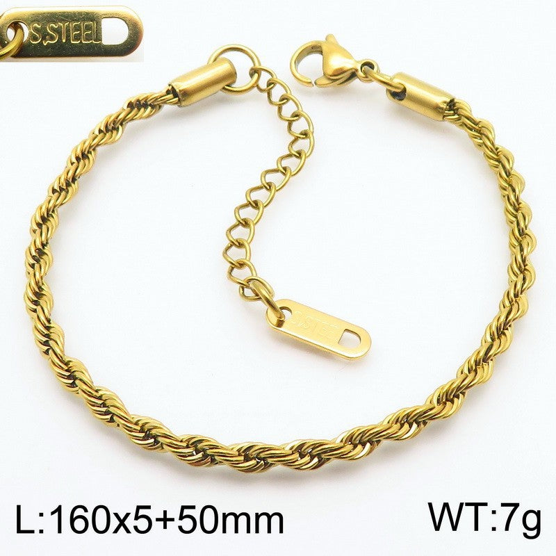 Electroplated 18K Gold Classic Twist Chain Stainless Steel 2/3/4/5mm Twist Rope Twist Chain Bracelet Spot Jewelry