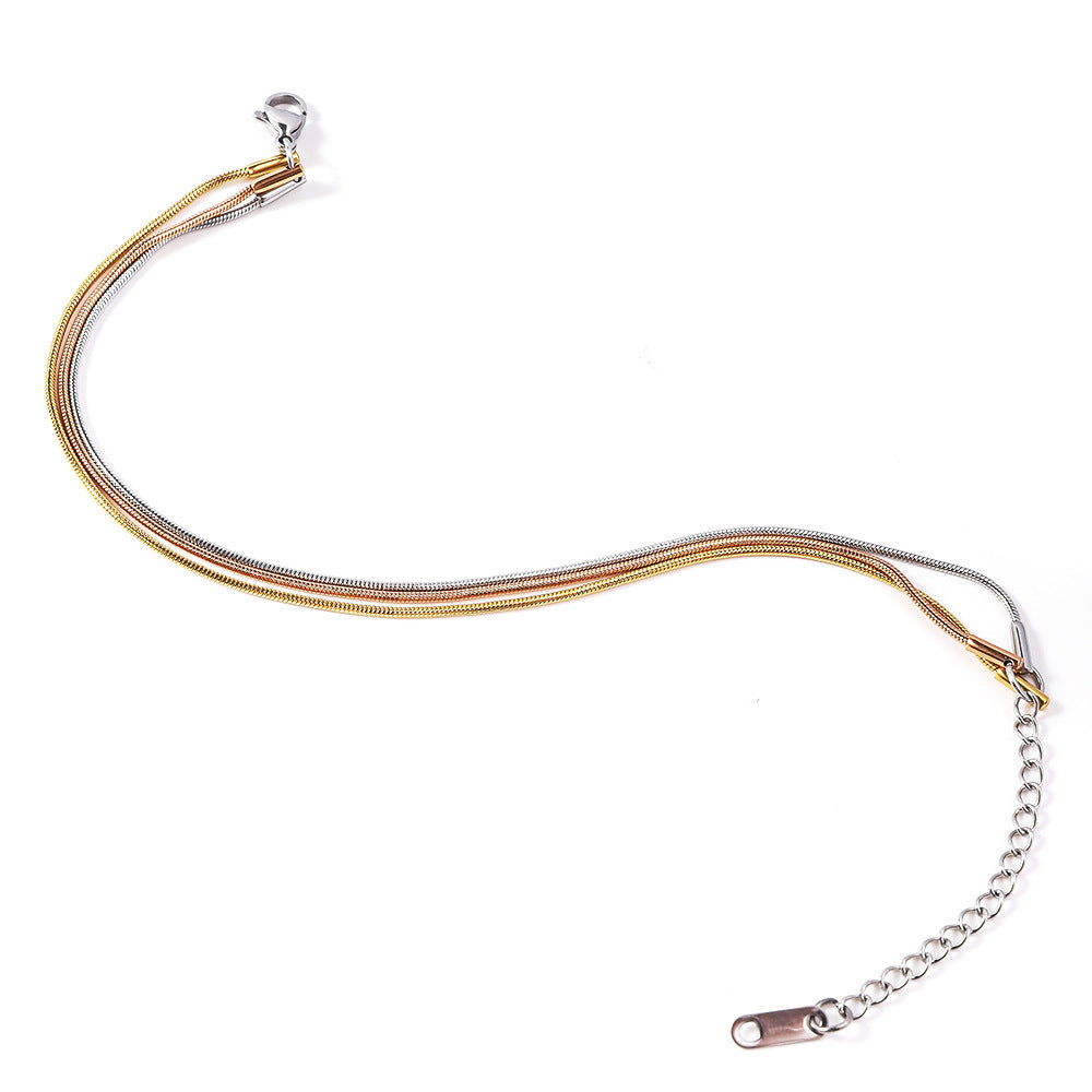 Stainless steel three-color round snake bracelet women's European and American hot-selling trend fashion furnace 18K vacuum electroplated titanium steel bracelet