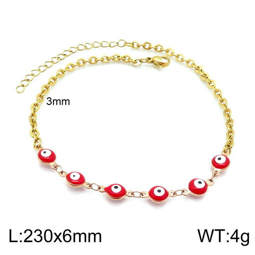 European and American fashion bohemian color resin devil's eye stainless steel anklet women's 18K titanium steel oval bracelet