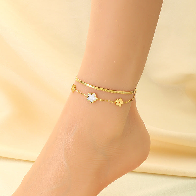 Summer seaside beach wind double stacked marine life starfish shell seahorse pendant stainless steel anklet foot decoration