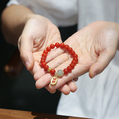 8mm红玛瑙手链仿南红手串DIY和田玉桶珠搭古法金配饰情侣手饰