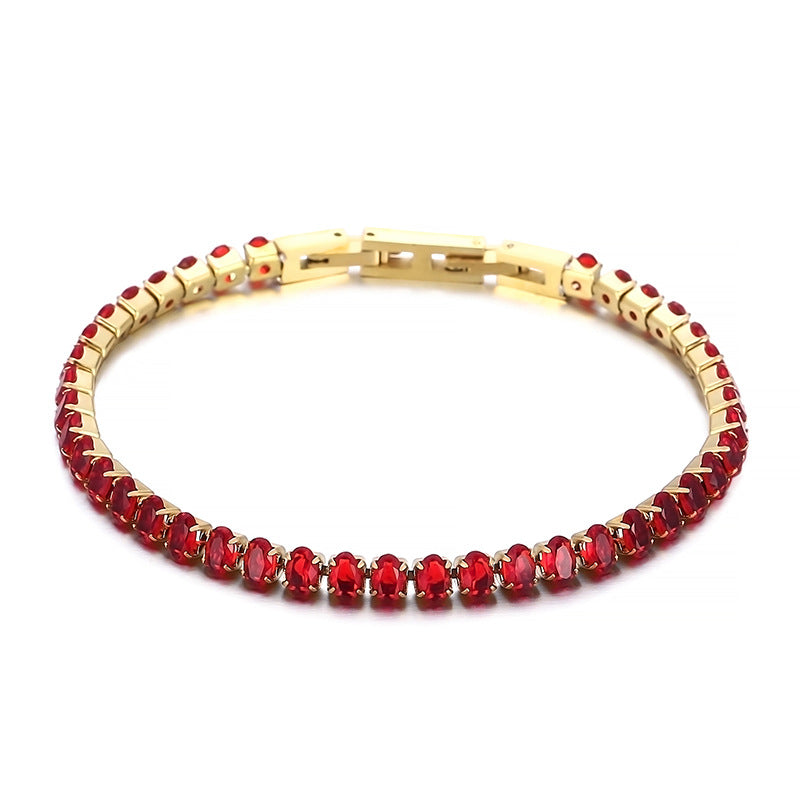 Light luxury Mori series simple and versatile color zircon bracelet female, fashionable titanium steel square chain splicing full diamond bracelet