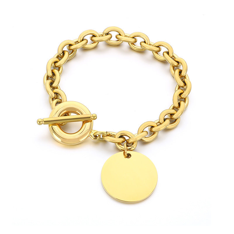 New titanium steel high-grade stainless steel OT buckle big round brand pendant bracelet OT buckle popular lettering titanium steel bracelet