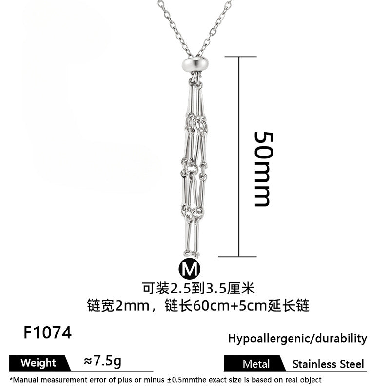 European and American cross-border stainless steel high-end bamboo necklace woven mesh pocket adjustment chain pendant mesh pocket halterneck jewelry