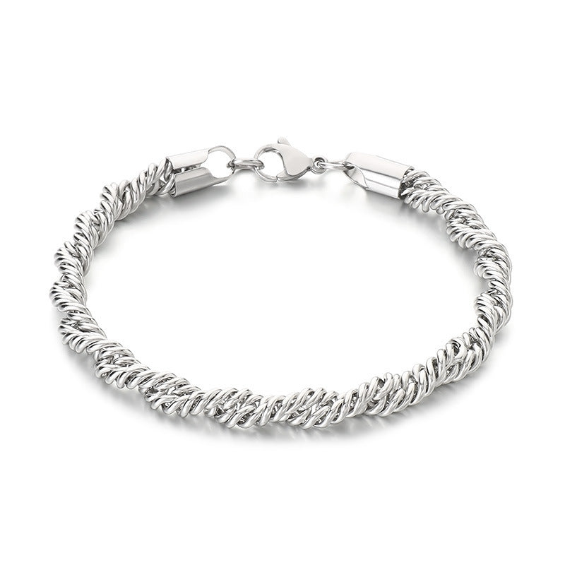 Stainless steel twisted rope chain niche neutral wind couple bracelet vacuum plated 18K gold chain jewelry men's and women's jewelry