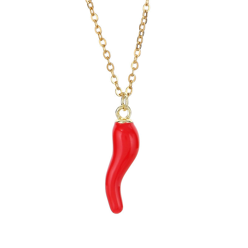 Mini Enamel Chili & Veggie Charm Gold Necklace