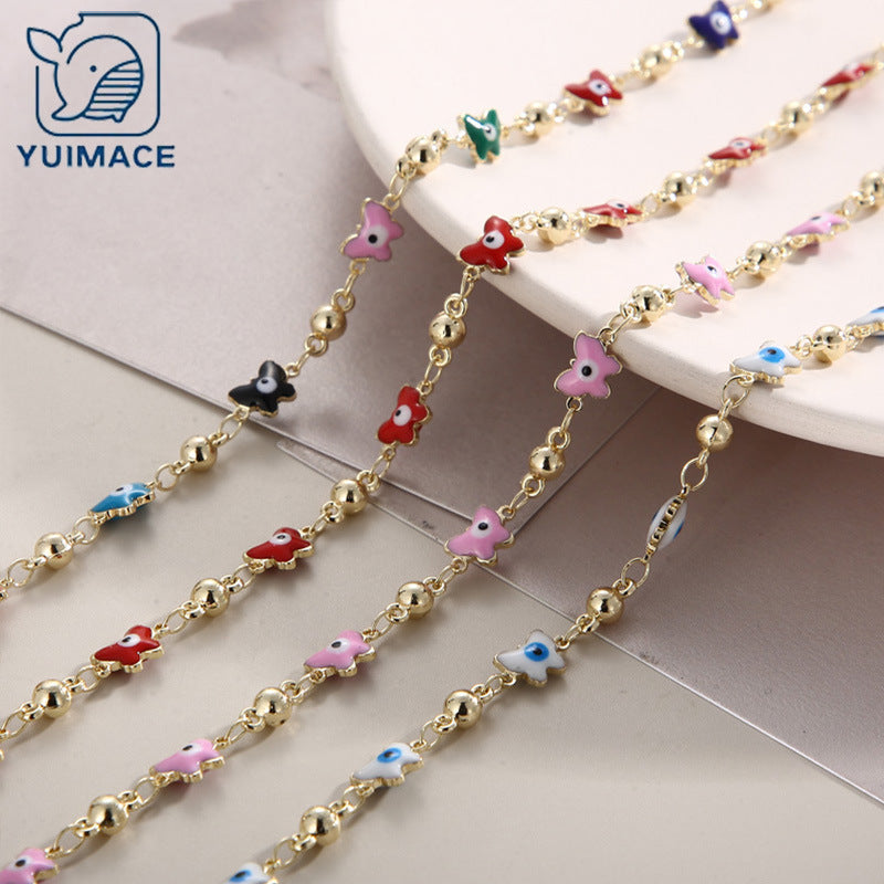 Creative Fashion ins Stainless Steel Butterfly Devil's Eye Necklace, Color Oil Drip Bead Copper Necklace Jewelry