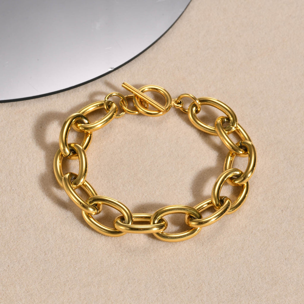 Cross-border stainless steel, fashionable jewelry, vacuum plated 18k color, large chain summer women's bracelet necklace metal wind