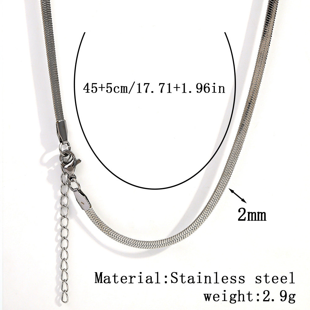 Cross-border stainless steel necklace, 18K real gold-plated snake bone chain fashion collarbone chain plain chain versatile women's titanium steel necklace