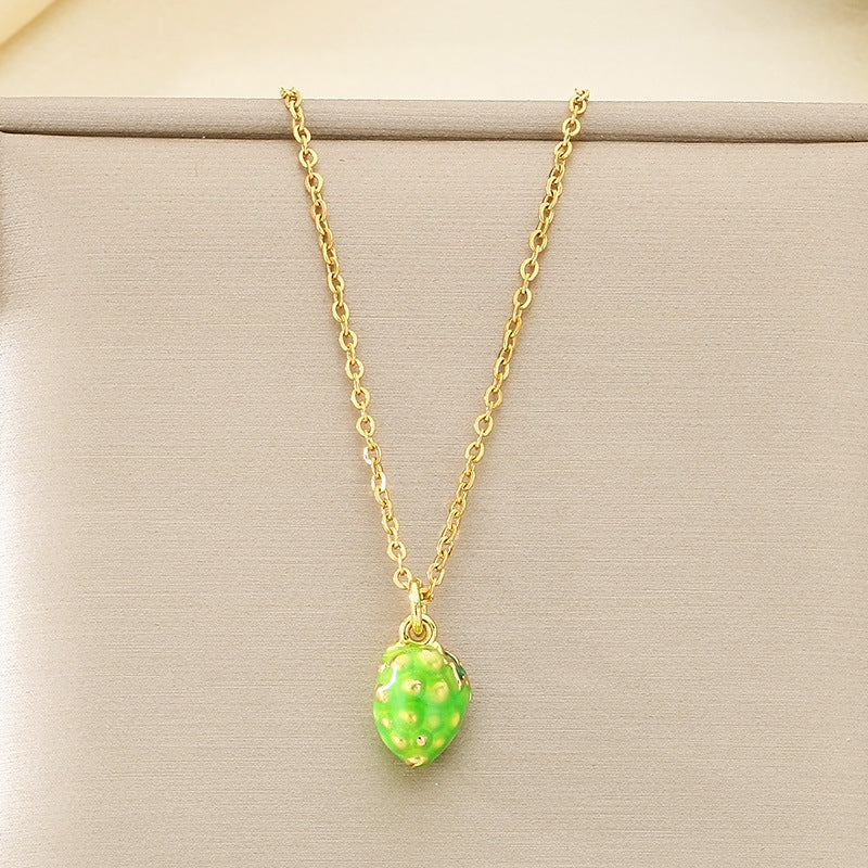 Mini Enamel Strawberry Charm Gold Necklace