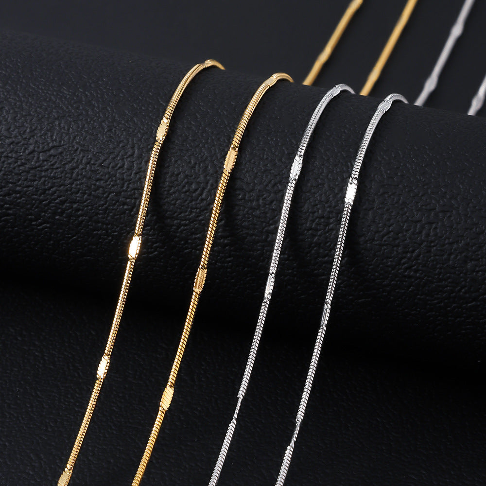 Cross-border hot sale stainless steel round snake embossed chain 18K real gold electroplated titanium steel necklace fashion snake bone chain female plain chain