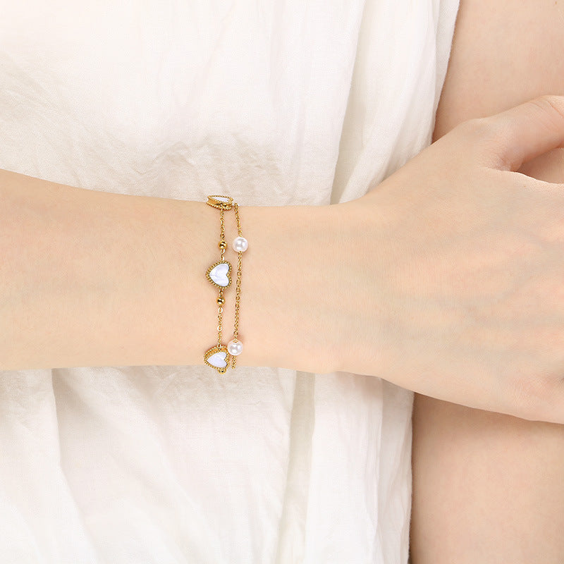 ins wind summer beach vacation ocean wind stainless steel love pendant bracelet stacked with stainless steel dolphin anklet