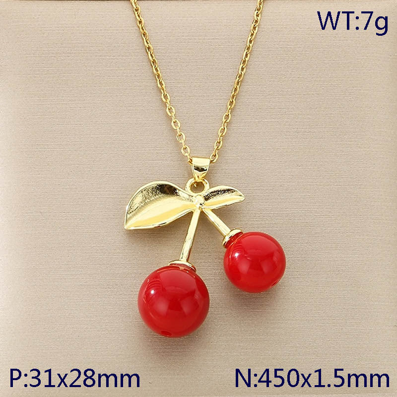 Cute Red Enamel Fruit Charm Necklace