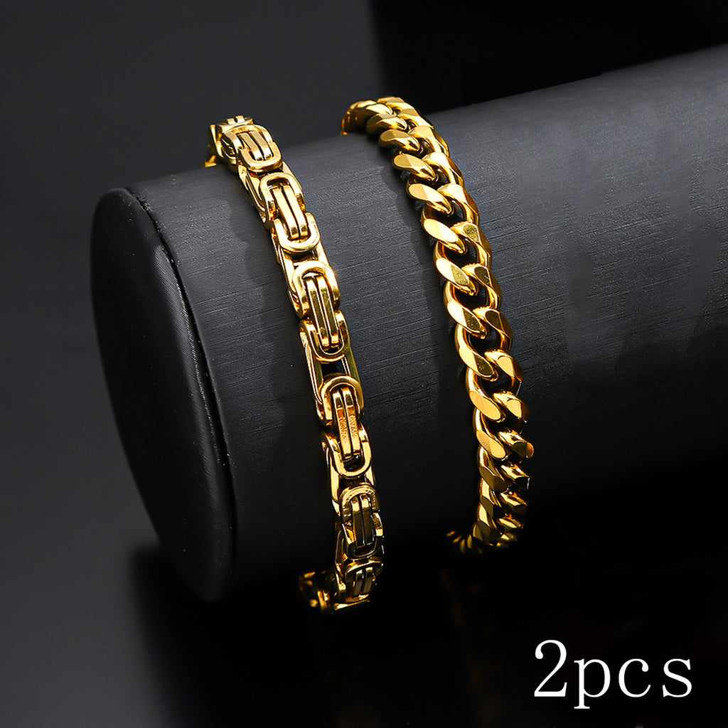 Cross-border hot-selling men's black bracelet set, hip-hop trend Cuban chain non-fading washable titanium steel bracelet
