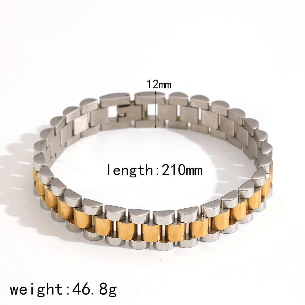 Cross-border hot-selling watch with titanium steel bracelet men's fashion high-end sense gold and silver double color stainless steel bracelet bracelet bracelet