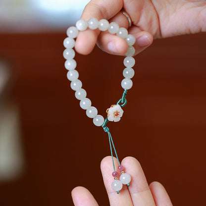 天然8MM和田玉圆珠单圈手链S925银镀金隔片两世欢手串