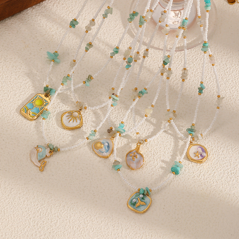 Cross-border European and American stainless steel DIY pendant necklace female versatile high-end pearl chain ocean wind collarbone chain