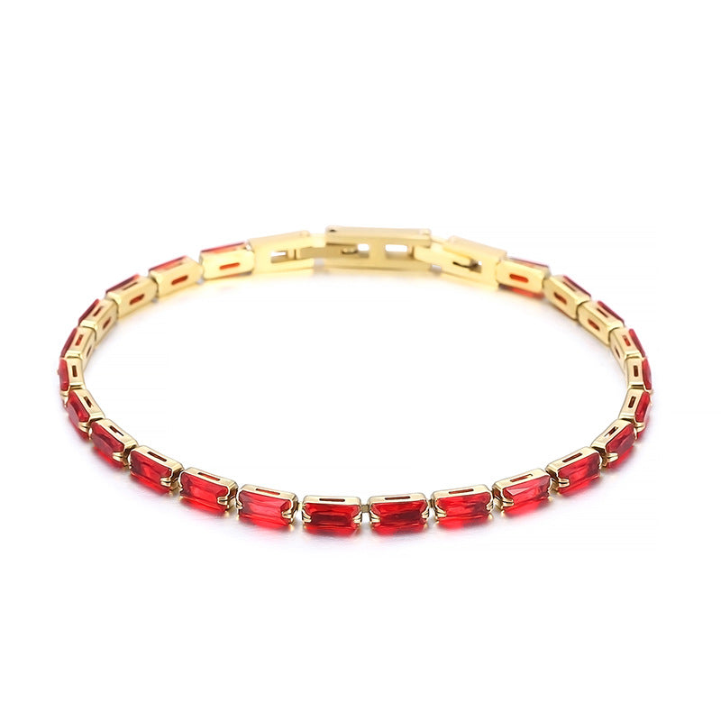 Light luxury Mori series simple and versatile color zircon bracelet female, fashionable titanium steel square chain splicing full diamond bracelet
