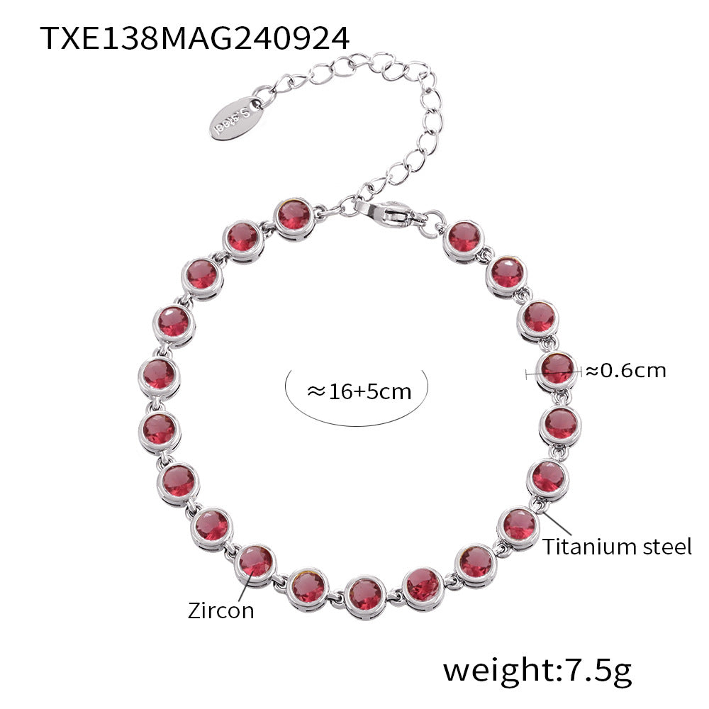 Cross-border new titanium steel full diamond 3A zircon mixed color bracelet PVD vacuum plating non-fading necklace jewelry set