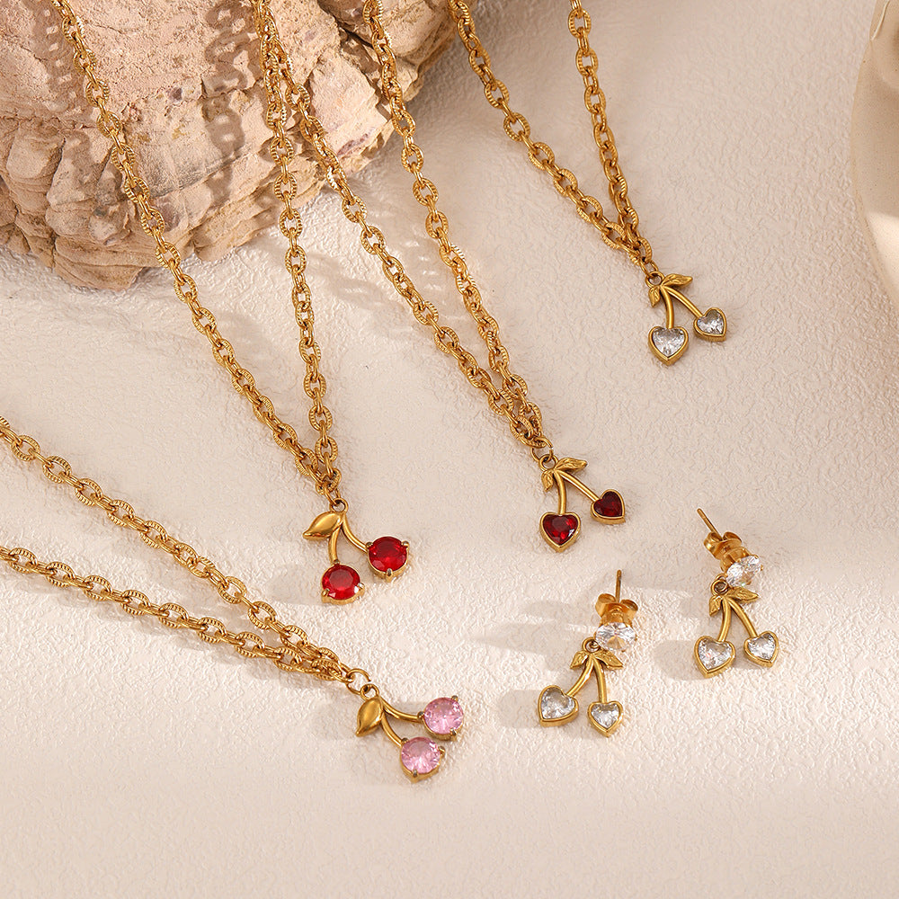 European and American cross-border fruit pendant stainless steel necklace women's fashion versatile personality diamond-encrusted zircon long collarbone chain