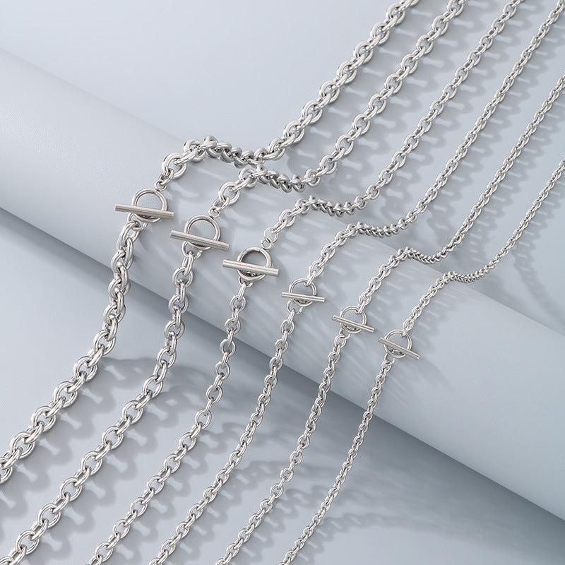 European and American fashion ins cold wind stainless steel OT buckle bracelet men and women trend couple simple O-chain necklace accessories