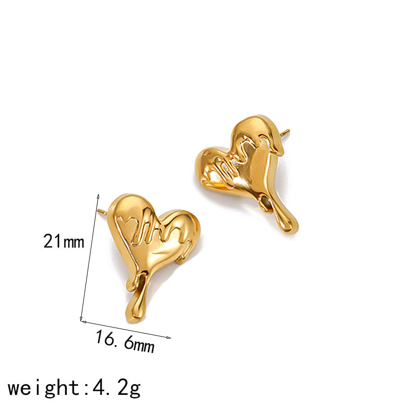 Stainless Steel Drip Heart Necklace & Stud Earrings Set