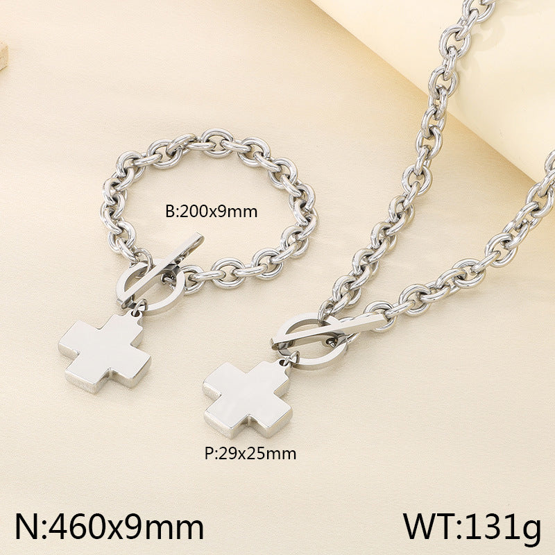 Toggle Chain Necklace with Disc & Cross Charms