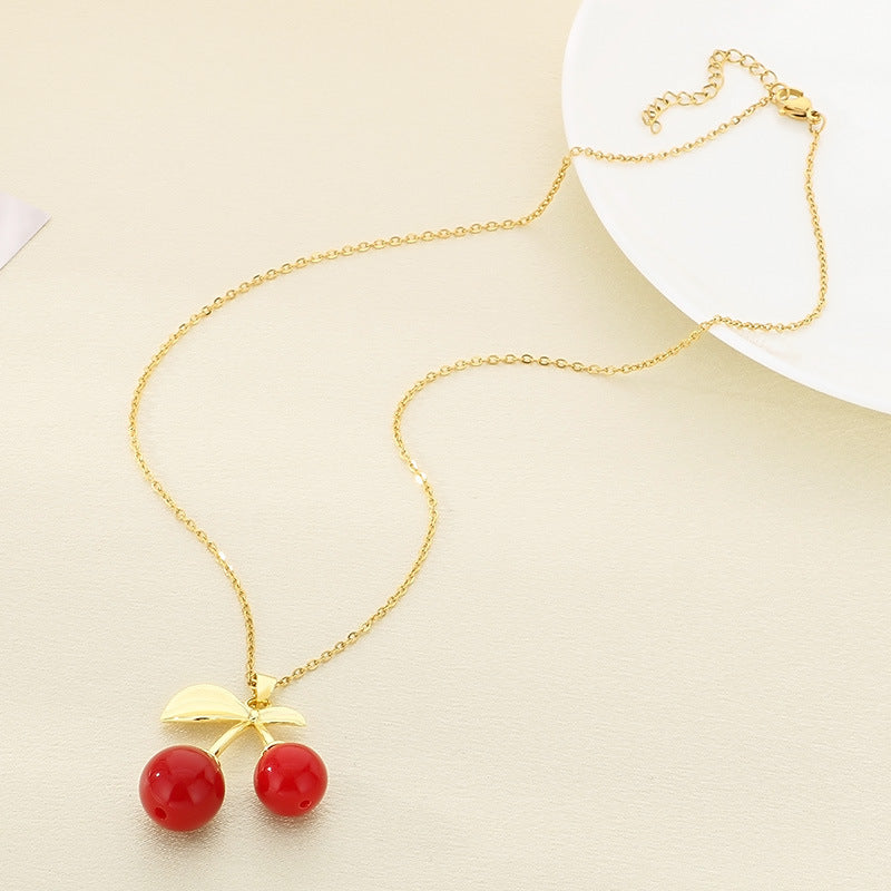 Cute Red Enamel Fruit Charm Necklace