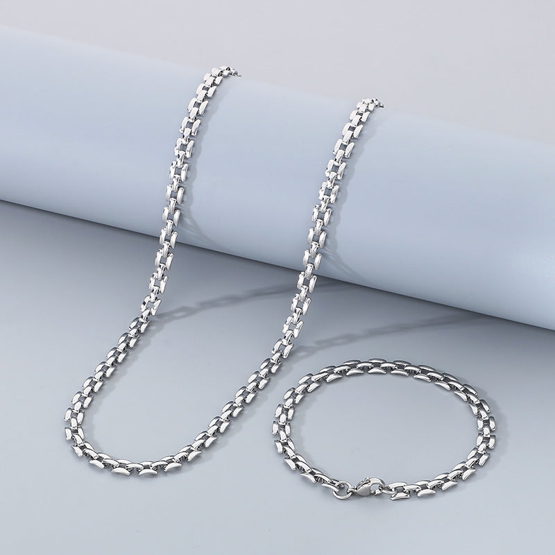 ins fashion high-end versatile bracelet necklace plated with 18k gold light luxury hollow square titanium steel set accessories