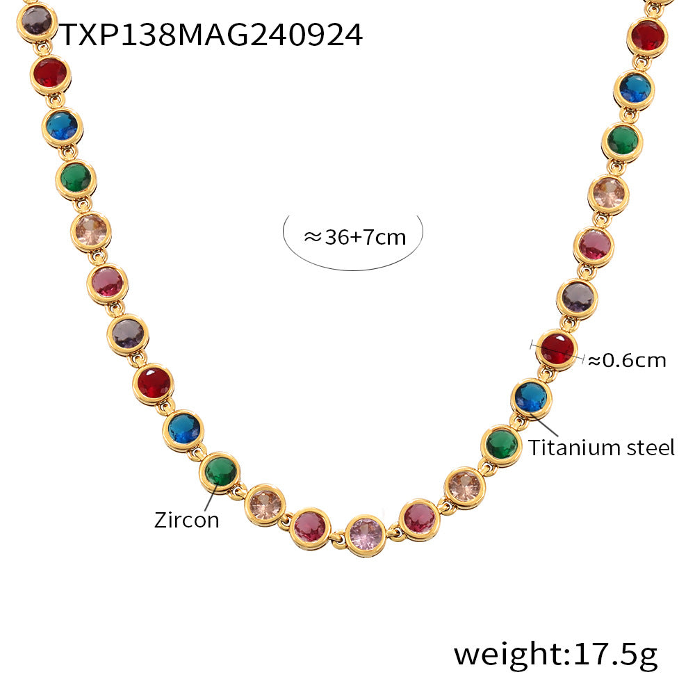 Cross-border new titanium steel full diamond 3A zircon mixed color bracelet PVD vacuum plating non-fading necklace jewelry set